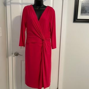 Ralph Lauren jersey knit v neck dress in bright pink